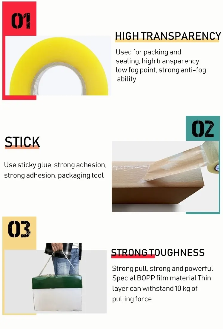 10 Years Factory 48mm*45mic*1000m Clear Adhesive Sealing BOPP Tape